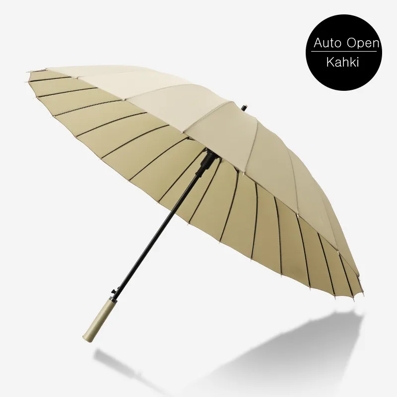Cheap Straight Umbrella Automatic Opening Non Folding Umbrella With PU Leather Handle