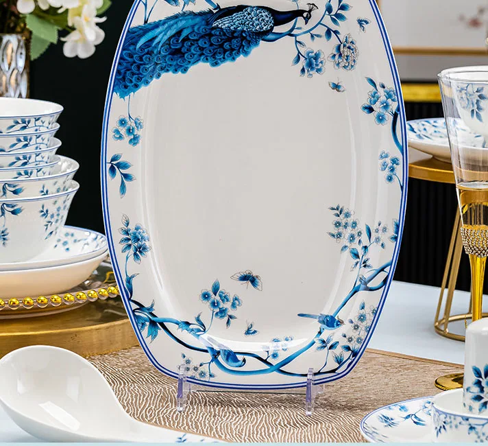 Deluxe Edition Twenty Eight Pieces Set Chinese Blue And White Hand Painted Enamel Tableware Set