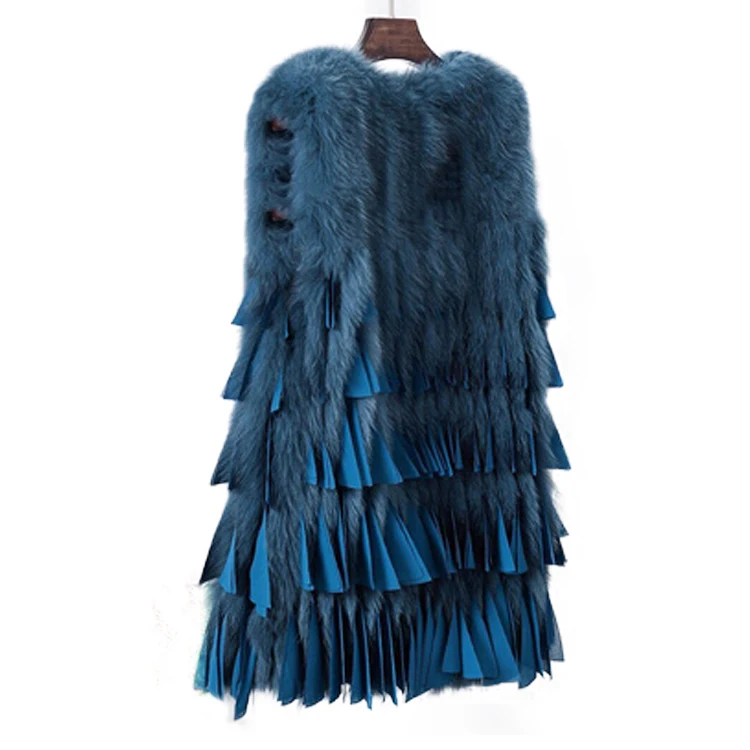 
fashion style winter warm long fur vest women casual Gilet Ladies goose down fox fur vest 