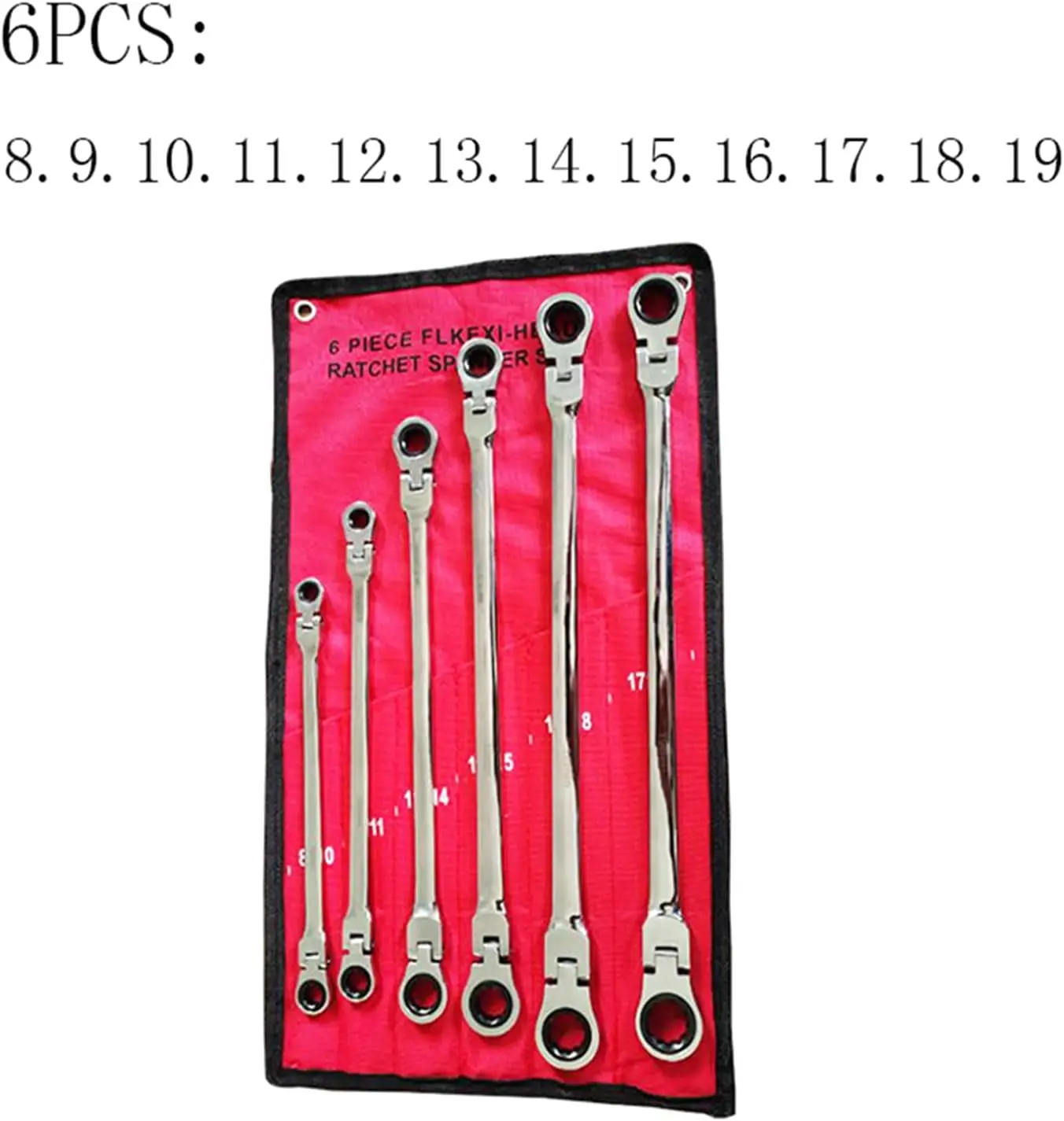 For Extra Long Flex-Head Double End Ratcheting Wrench Set Metric 6-Piece 8-19 mm Hand Repair To Double End Wrench in Cloth Bag
