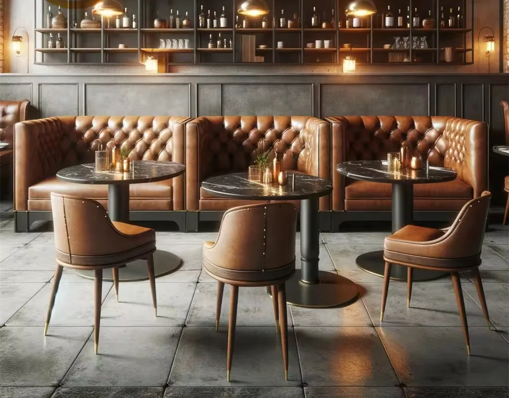 Light luxury club bar furniture set luxury european cafe restaurant booth seating coffee chairs and tables for restaurants