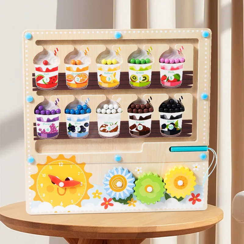 Wholesale hot selling Clock cognition magnetic digital maze pen running ball games educational color cognition kids toys 2024
