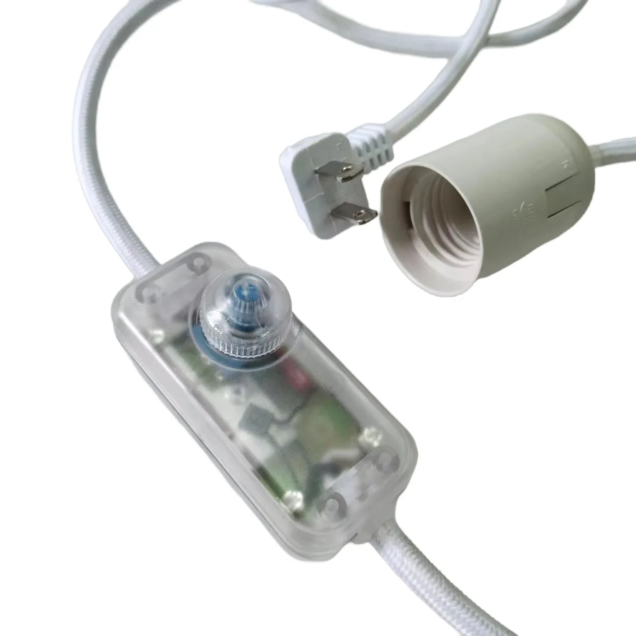 110-120v transparent color dimmer with white braided cable 90 angle US plug and E26 lamp holder