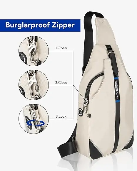 Unisex Outdoor Sports Chest Pack School Bag with Burglarproof Zipper Waterproof for Men and Women