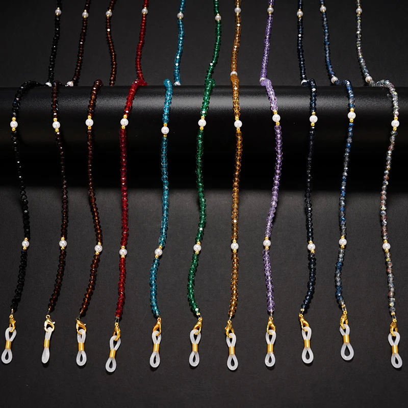 Fashion Simple Crystal Glasses Chain Mask Necklace Pearl Eyewear Accessories Wholesale 4mm Beaded Eyeglasses Strap Lanyards