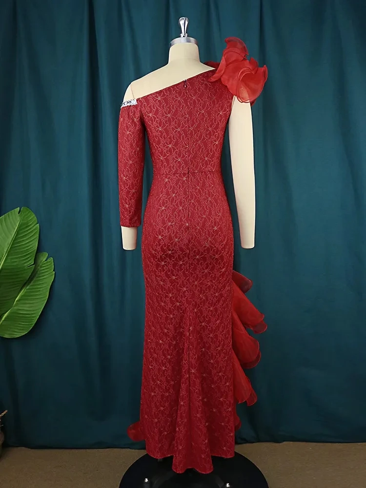 Fashion High Waist Off-shoulder Dress for African Women Elegant Ladies Long Evening Gown Sexy Female Lace Maxi Party Dress