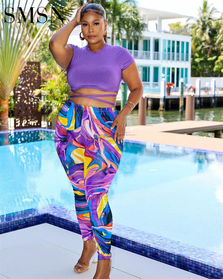 2 Piece Set Women Printed suit with tight strap sports leisure two pieces set