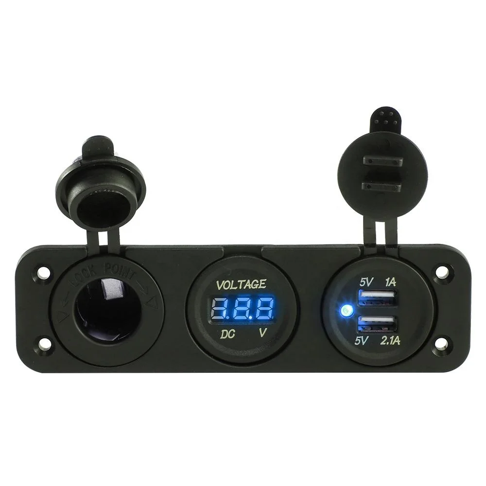 UK Brazil Australian Universal Smart Panel Mount Dual USB Car Boat Charger Power Track Plug Socket with Voltmeter Cigar Socket