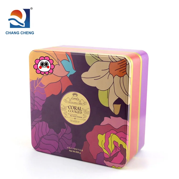 Square Cookie Tin Box For Food Grade Tinplate Packaging Moon Cake Tin Box Square Cookie Tin Box