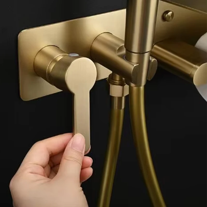 Brushed Gold Hot and Cold Brass Toilet jet Shattaf Bidet Spray Set Muslim Shower Handheld bidet sprayer with Paper Holder