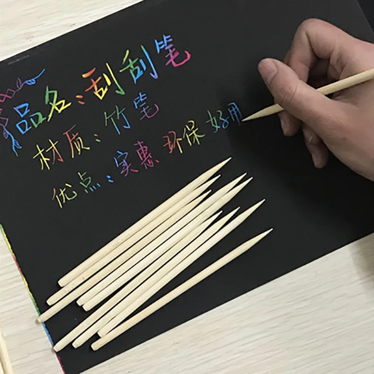 Scraping Brush Bamboo Pencil Wood Wooden Children Scraping Pen