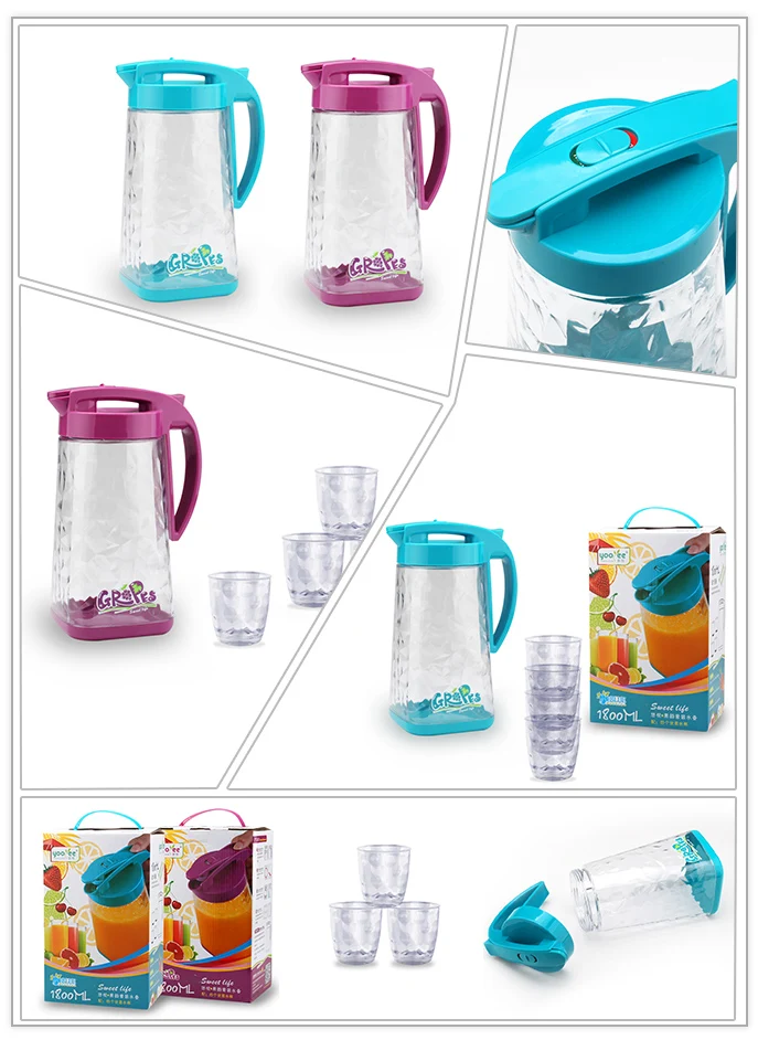  BPA Free Plastic Jug with 4 Cups 300ml and Handle