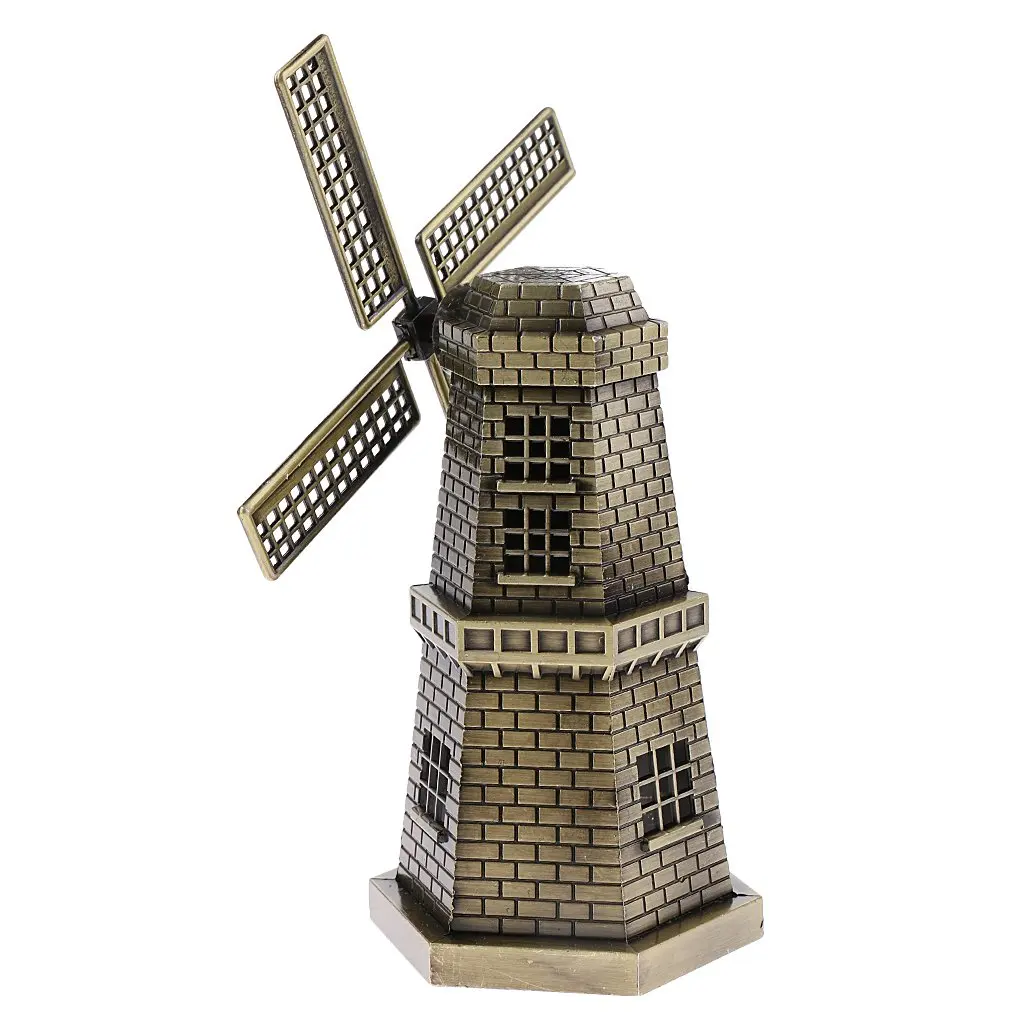 18cm(7 Inch) Antique Bronze Dutch Windmill Model Metal Figurine Furnishing Article Holland Windmill Home Decor Ornament