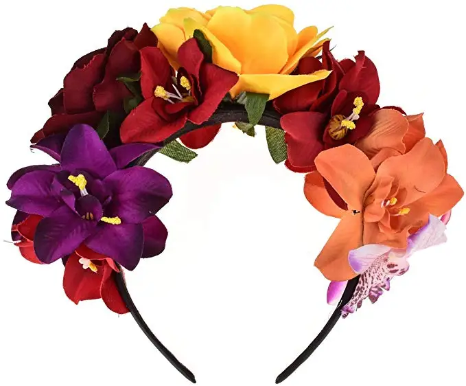 Mexican Flower Crown Headband Halloween Party Costume Dia de Los Muertos Headpiece