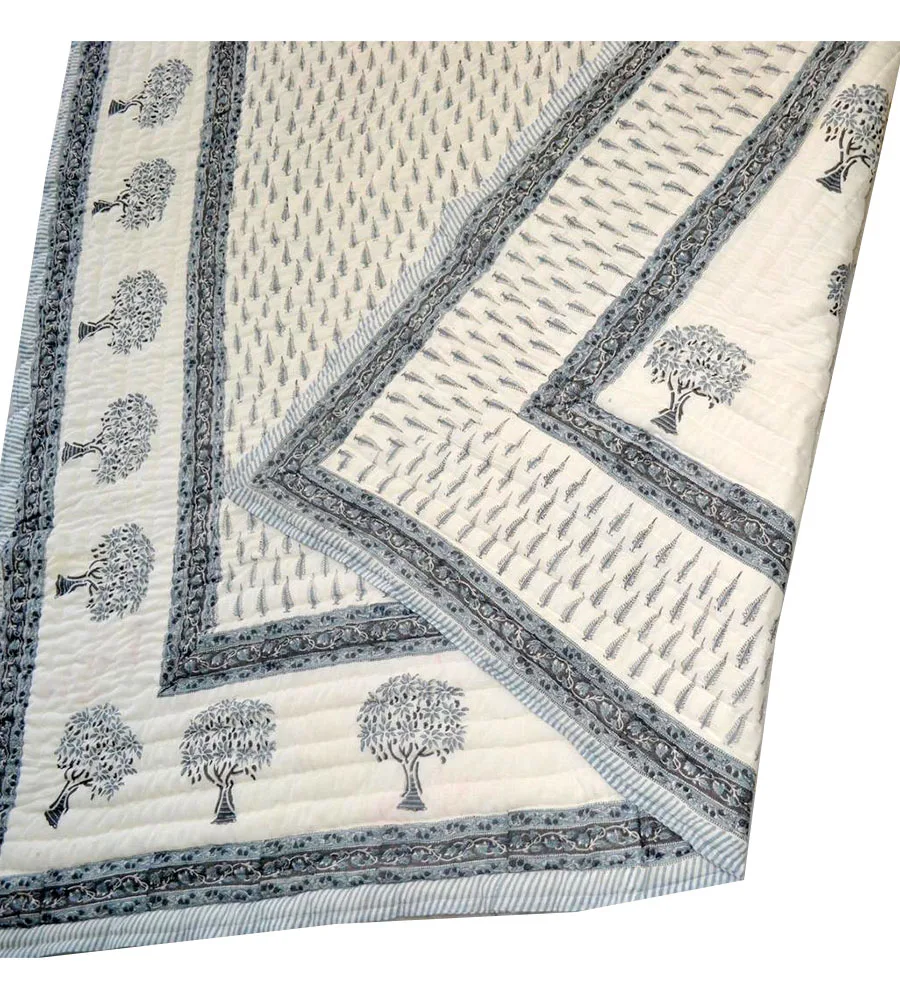 Buy Block Print Cotton Bedding Quilt For Sale Tree Printed  Of Queen Size Lightweight Bedspread Wholesaler India