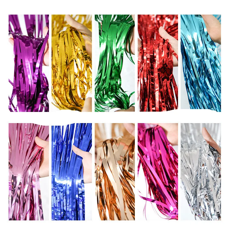 Rain silk curtain 1*2m rain silk color strip bright golden wedding stage background arrangement tassel curtain