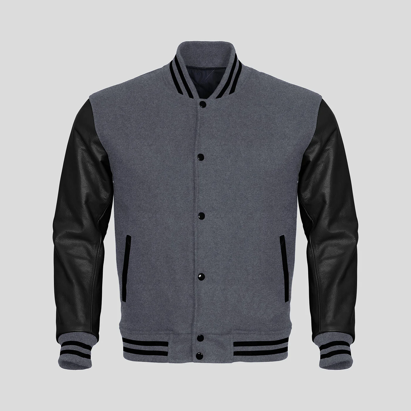 
Plain Wool Body Varsity Jacket With Leather Sleeves Wholesale Bomber Jackets For Men Custom Embroidery Mens Jacket 