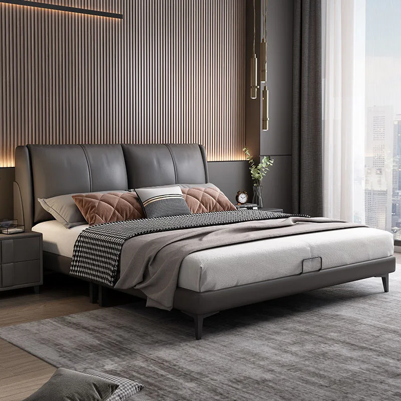 High quality new design lightweight luxury modern leather bed frame bedroom furniture Double bed 1.8m king bed