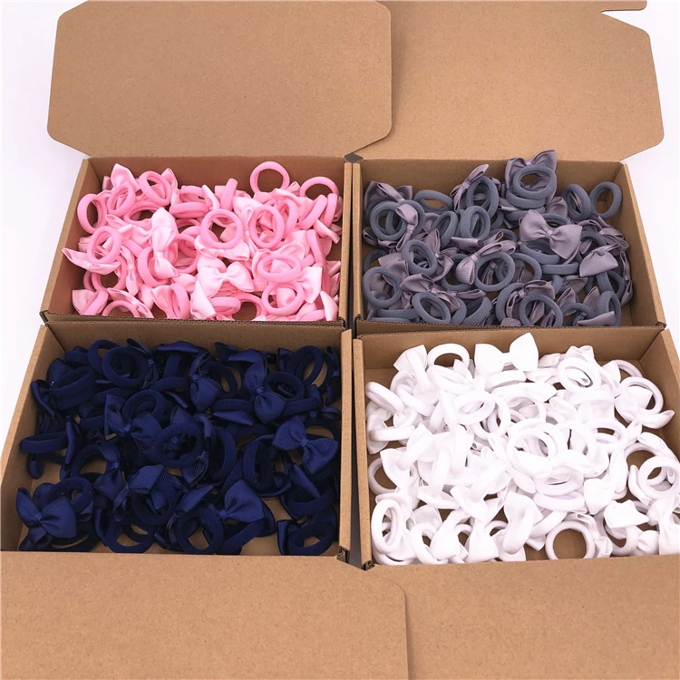 Baby Girls Mini bow WITH nylon Elastic Loop Ponytail Holder hair bands bow bobble ties