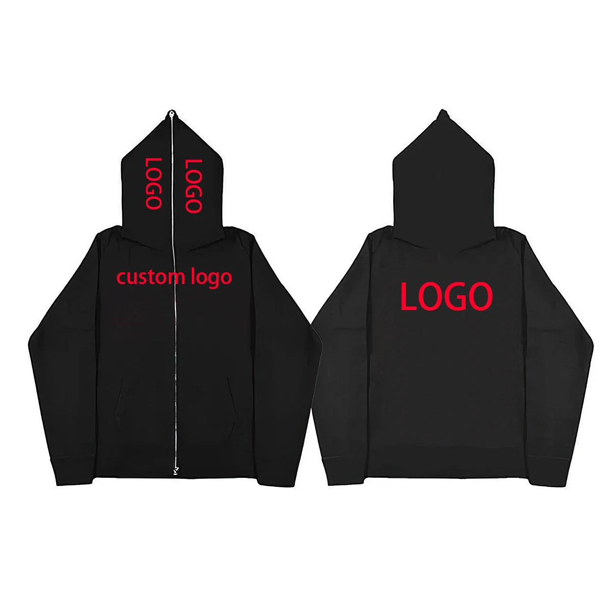 Custom Logo Print Workout Gym Plain Neon Blank Plain Full Face Zip Hoodie For Men Pullover
