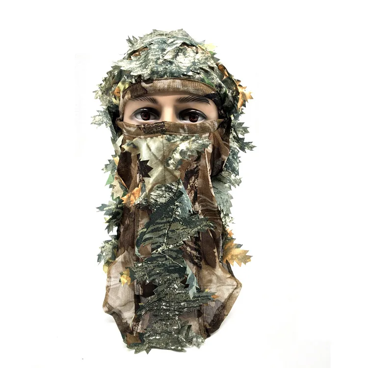Camo 3D Leaf Ghillie Camouflage Face Mask Full Coverage Breathable Hunting Mask with mouth open
