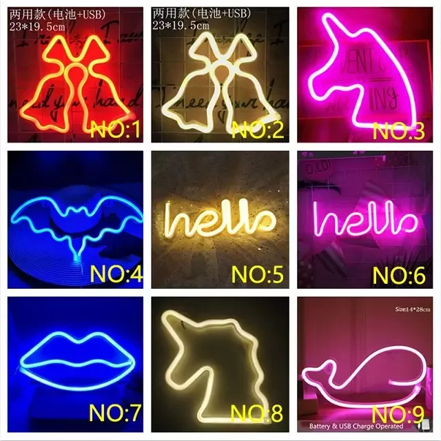 3AA Battery Christmas Flamingo Led Neon Lights Happy Birthday Rainbow Home Sign Led Neon Light