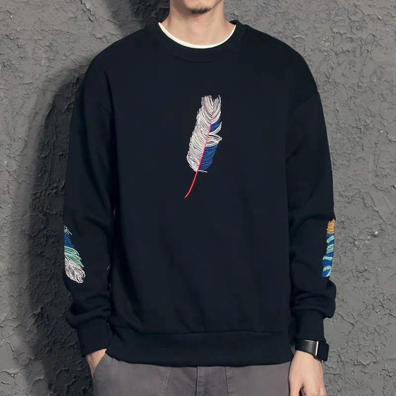 
factory volume production embroidery round collar long sleeve keep warm outdoor leisure hoodies for men 