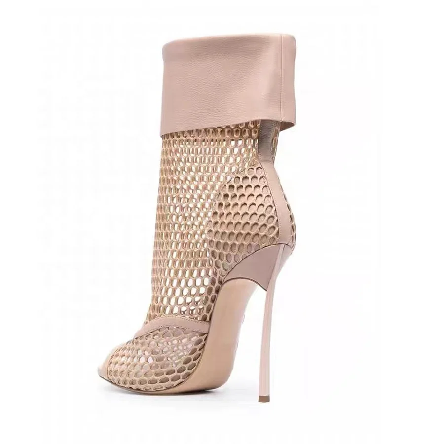 Fishnet upper female heel shoes women spring high heels 2022 open toe stiletto boots style wholesaler price MOQ 30 Pairs
