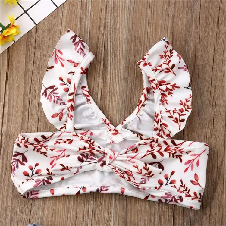 Pretty cute tiny girls leaves printed kids fashionable swimwear child swim suit wear for children
