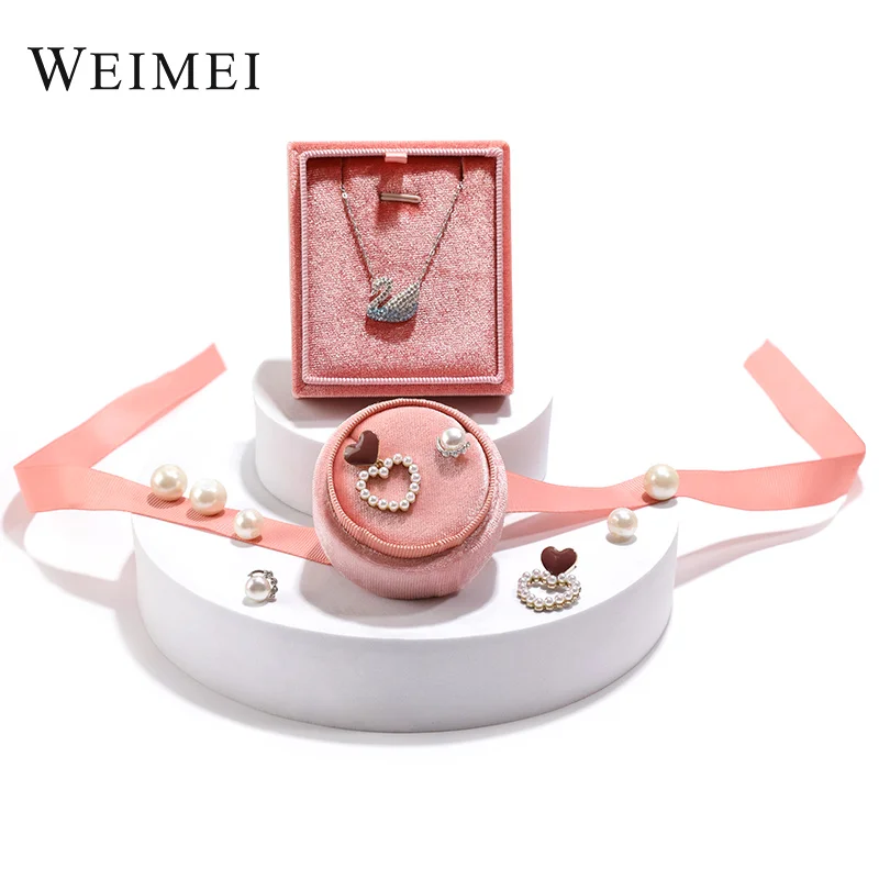WEIMEI Manufacturer creative high-end wedding jewellery box round korea velvet ring box hexagonal velvet jewelry box with bag