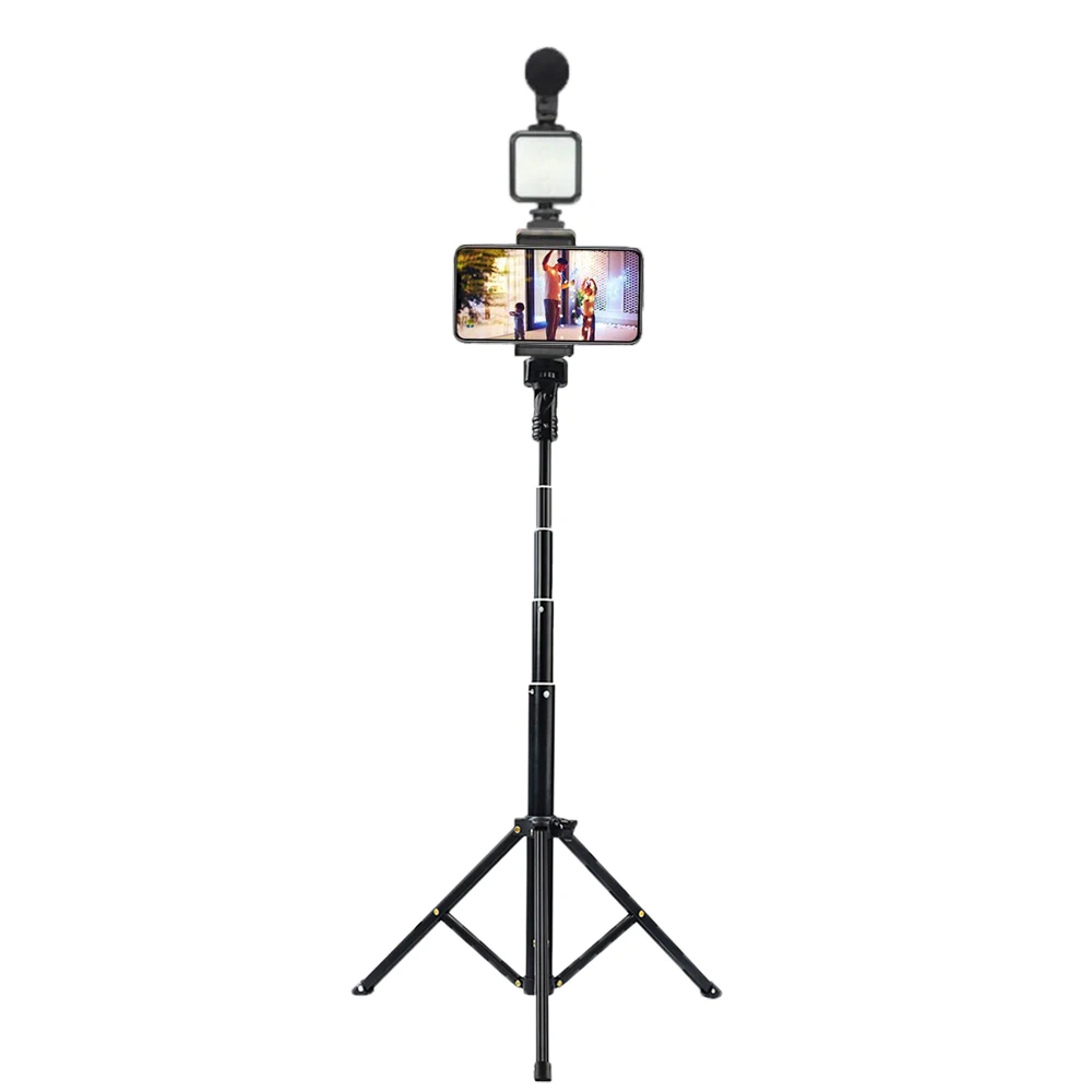Portable Mini Photo Lighting Camera LED Video square pocket Light For Camera with 1.3m stand cold shoe phone holder microphone