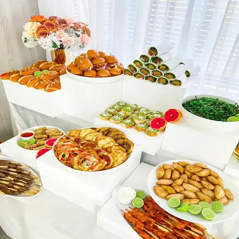 Factory Custom 5-sides Acrylic Display Cube Sets Wedding Party White Acrylic Catering Buffet Risers For Food Display Stand