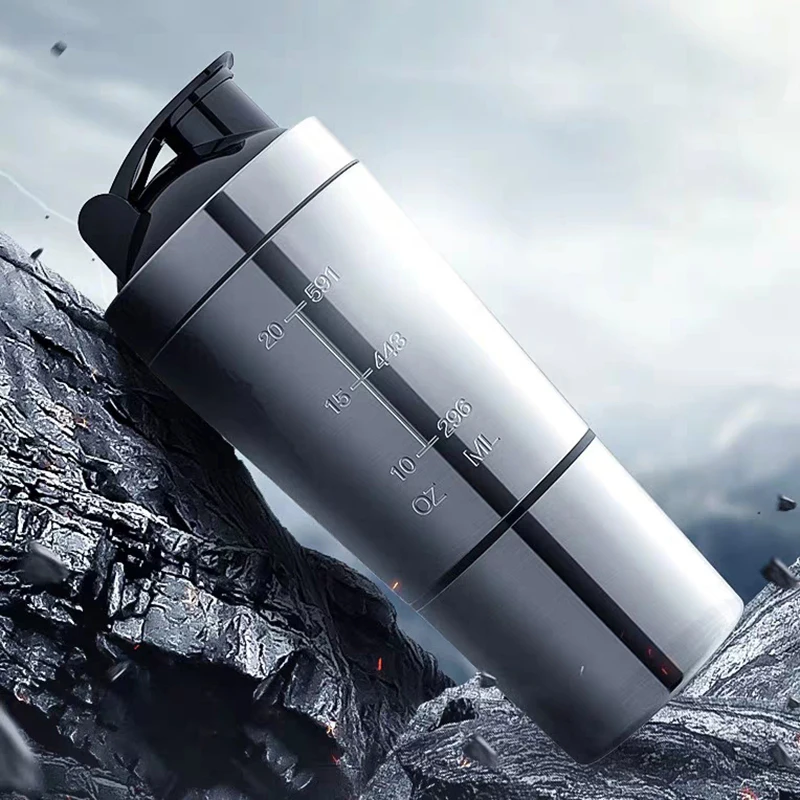 20Oz Sports Water Bottle Fitness Gym Powder Protein Shaker Cup Stainless Steel Shaker Bottles Bottle Water Plastic