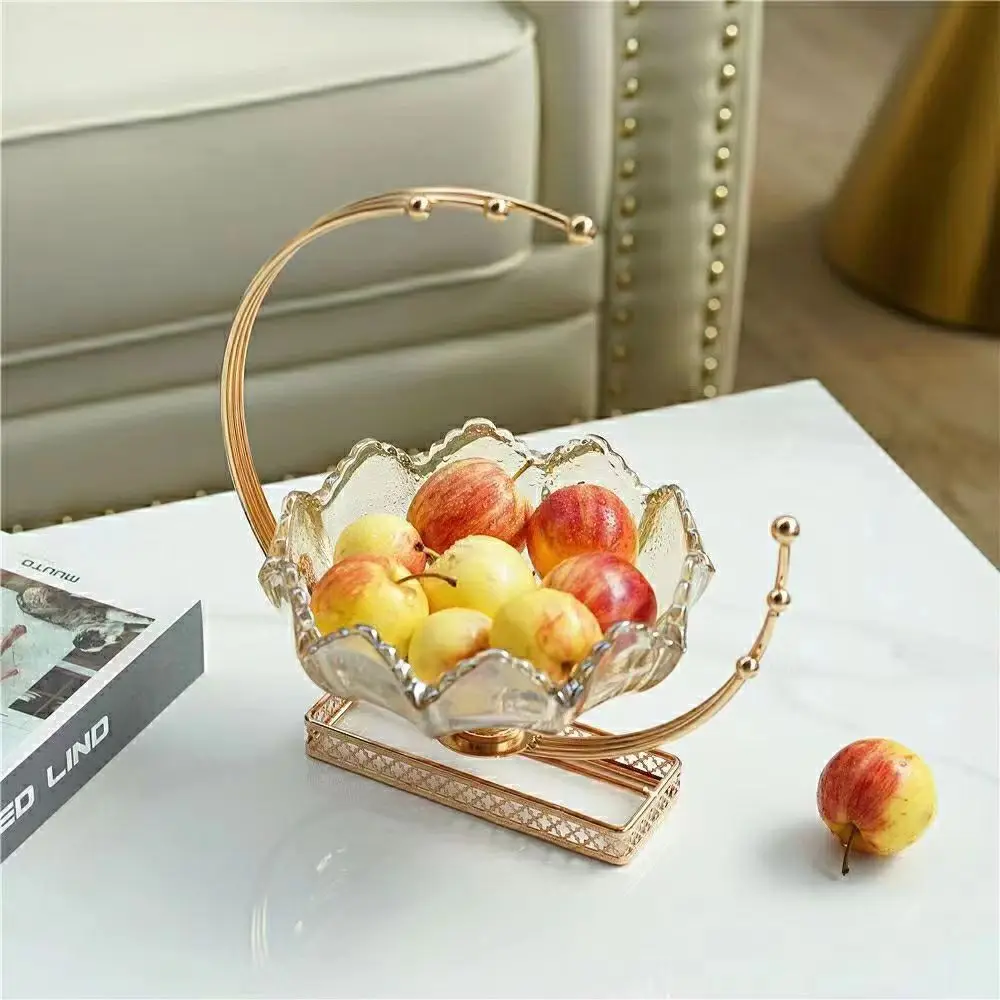 Light luxury European style glass dry fruit plate, home living room tea table,  decorative metal moon fruit plate ornaments