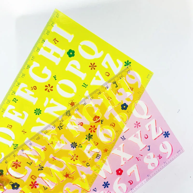Premium Quality 2pcs/Set Classic 22cm Length Plastic Letter Drawing Stencil Ruler for Children