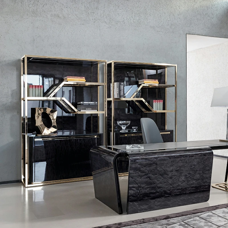 Furnistyle Customized Modern Luxury Mini Display Bar Cabinet Gold Stainless Steel Wooden Home Bar Stylish Wine & Liquor Rack