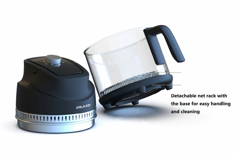 360 Visible Borosilicate Glass Air Fryer 2.5L Halogen Heating Cooker Black/Any color,3 in 1 Air Fryer&Dehydrate