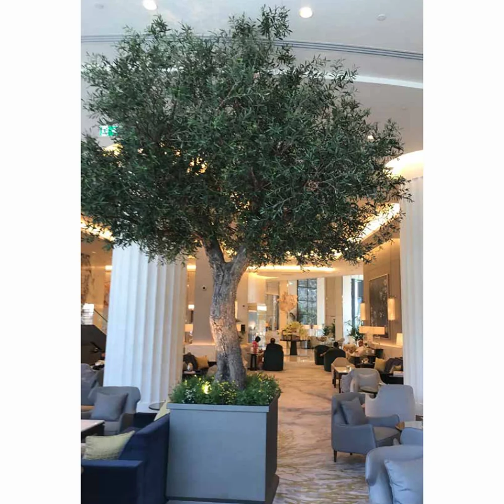 Lifelike Artificial Plant For Restaurants Fiberglass Metal Artificial Bonsai Tree Faux 8 ft Olive Tree