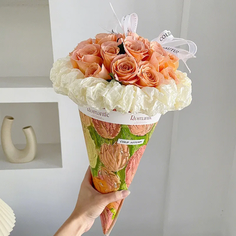 New Design Gift Paper Thick Cardboard Unique Ice Cream Cone Shape Flower Wrapping Paper for Bouquet