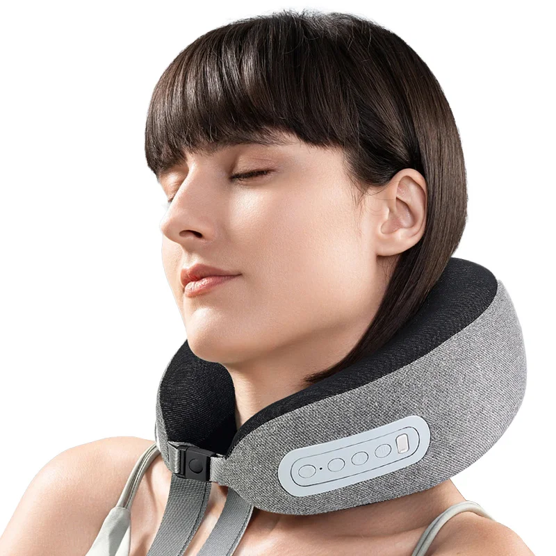 2024 Hot 3000mAh Cordless Dual Motor Operated U-Shaped Neck Massager Airplane Car Travel Massage Pillow with Infrared Heating