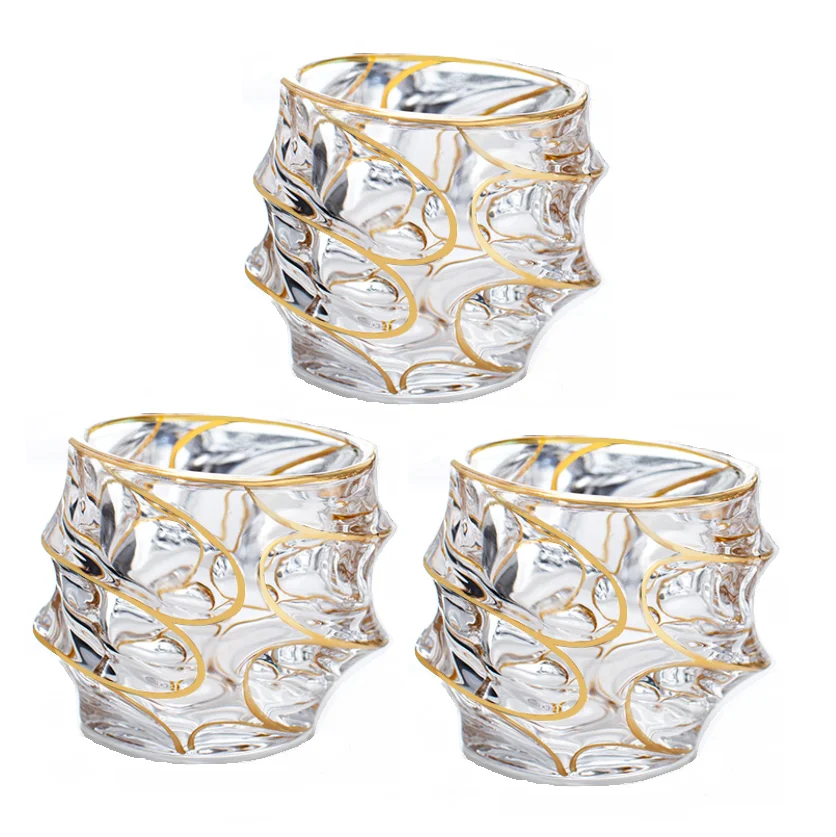 Crystal Diamond Stemless Whiskey Vodka Cocktail Glass with Gold Rim Set of 2 Gift Box Packing