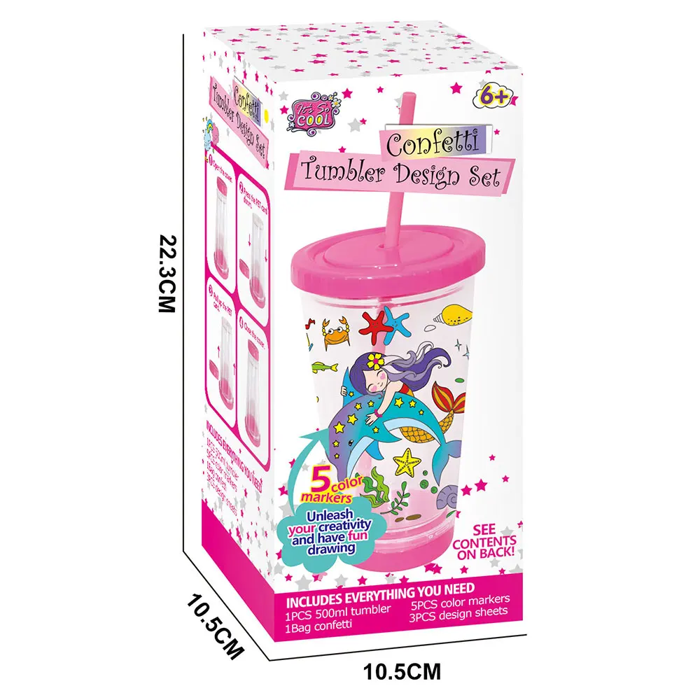 With pen sticker Doodle Pink double layer 500ml water cup toy diy arts craft 2024
