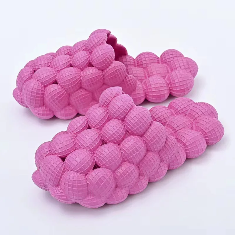 2022 Summer New Fashion Wholesale Eva Foam Slippers Women Massage Pink Bubble Slides With Charms