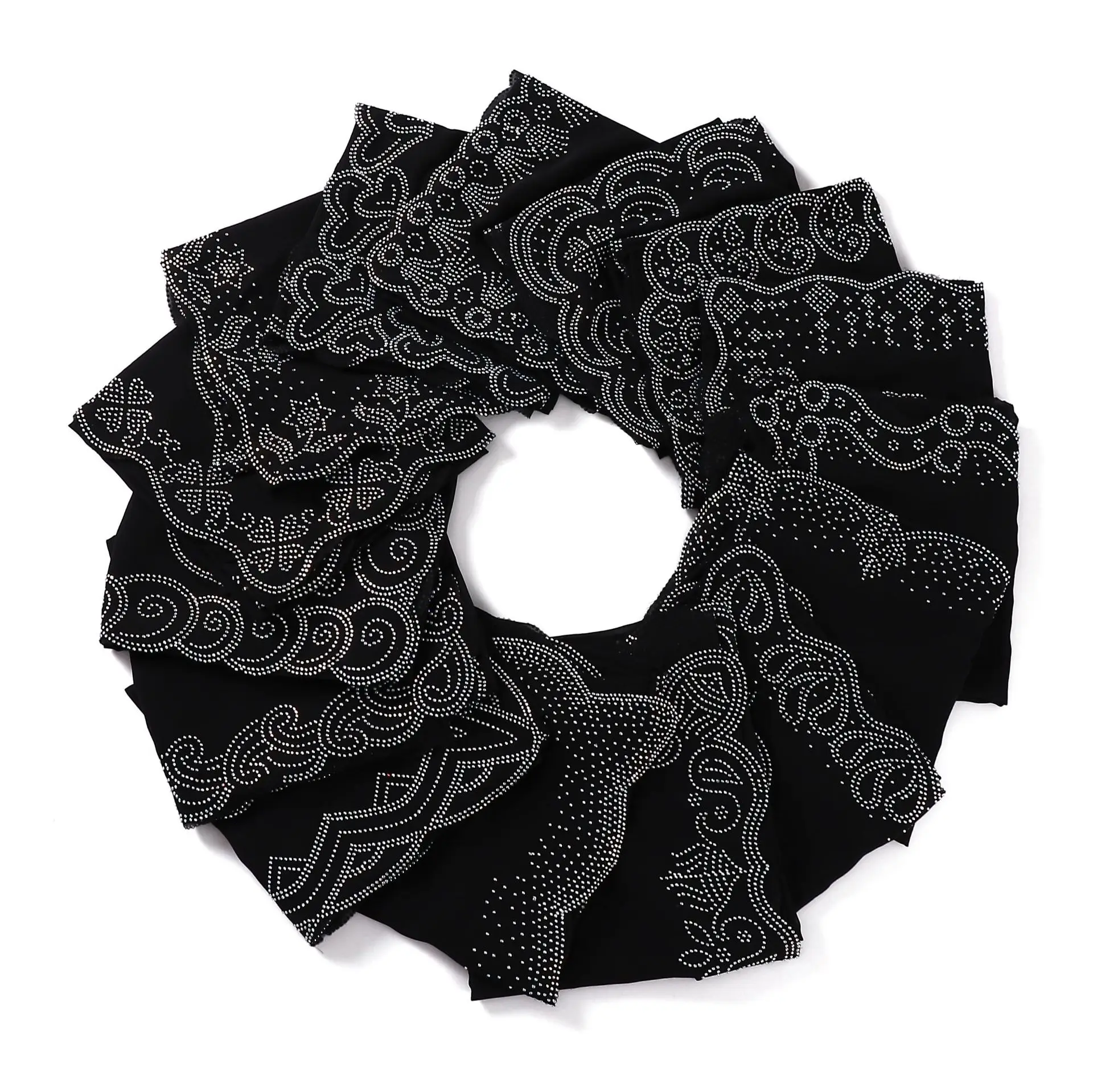 Hot Sale Women Sunshade Black Lace Stamping Diamonds Solid Color Chiffon Square Scarf 90*90 cm Dubai Headscarf