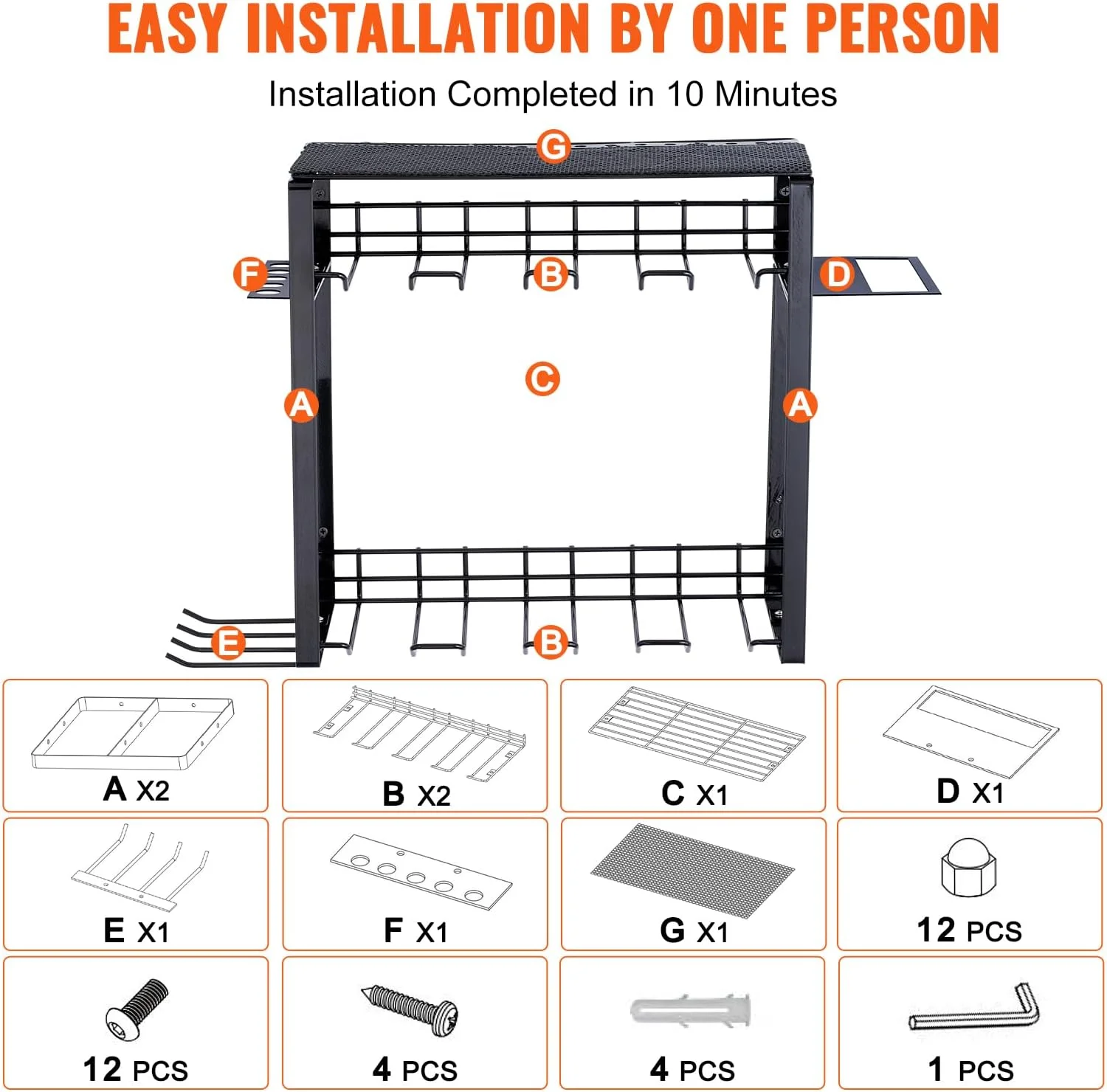 8 Slot 3 Tier Wall Mount Battery Charging Station Storage Rack Multifunctional Garage Organization Screwdriver Pliers Heavy Duty