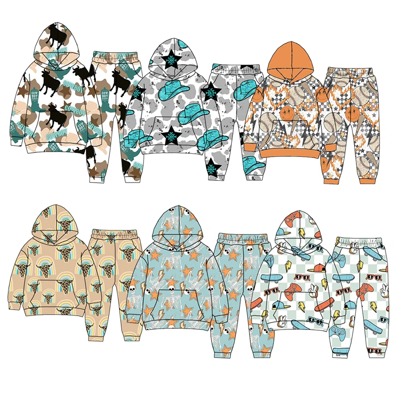 Fashion custom wholesale boys long-sleeved hoodie two-piece set Children jogger pants Everyday and holiday casual wear