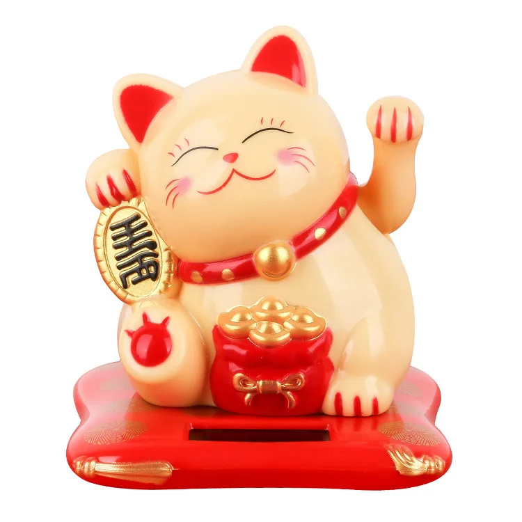 Waving Lucky Cat Solar Power Japanese Fortune Lucky Cat for Car Decoration Hot Selling Beautiful Cute Home Decoration Enamel GY