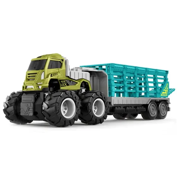 Friction Truck Trailer with Dinosaur Animals Tractor Die Cast Metal Truck and Alloy Metal Car Toy