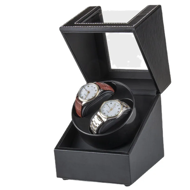 Ready In Stock 3 Modes 2 Slot Black PU Leather Carbon Fiber Watch Winder Box