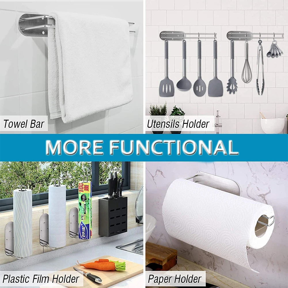 Paper Towel Holder Under Cabinet Mount Self Adhesive & Wall Mount Fits in Kitchen or Bathroom SUS304 Stainless Steel